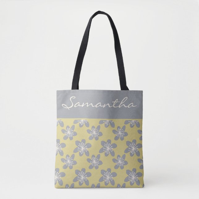 Tote Bag Trendy Ultimate Gris & Jaune motif floral (Devant)