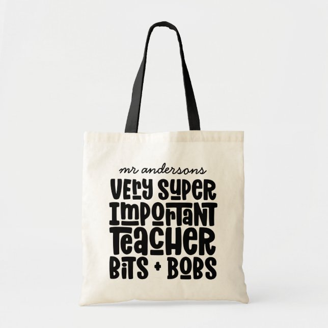 Tote Bag Très important enseignant typographie moderne cade (Devant)