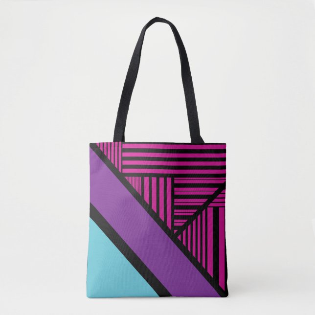 Tote Bag Triangle - rose, pourpre, bleu et noir (Devant)