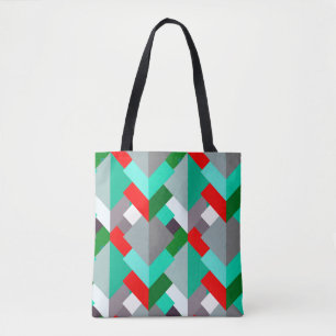 Tote Bag Triangles Abstraits modernes, Turquoise, Rouge et 