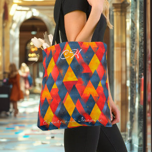 Tote Bag Triangles géométriques vibrants en rouge, jaune, b