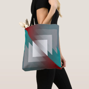 Tote Bag Triangles gris turquoise sur bordeaux