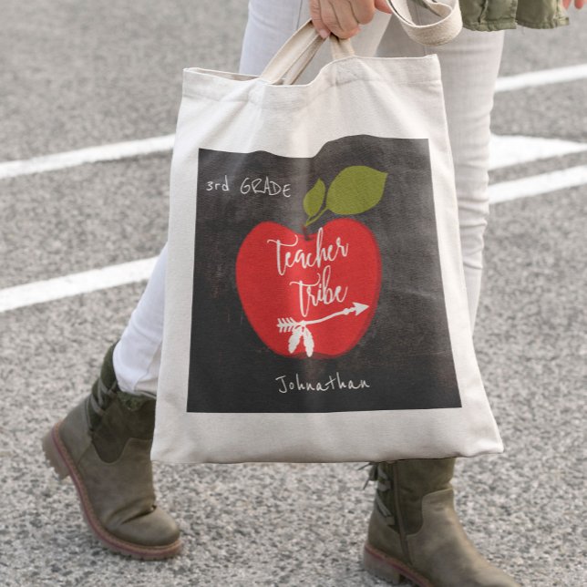 Tote Bag Tribu des instituteurs | pomme rouge élève tableau (Créateur téléchargé)