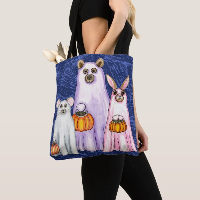 Tote Bag Trick or Treat Forest Friends Ghost Trio (De près)