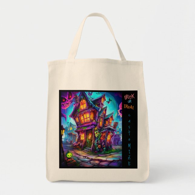 Tote Bag Trick or Treat Halloween Ville Customisée Fourre-t (Devant)