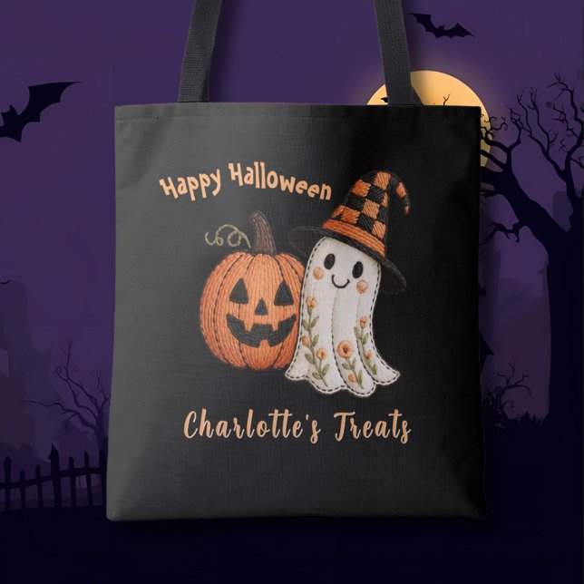 Tote Bag Trick or Treat Pumpkin Ghost Halloween (Créateur téléchargé)