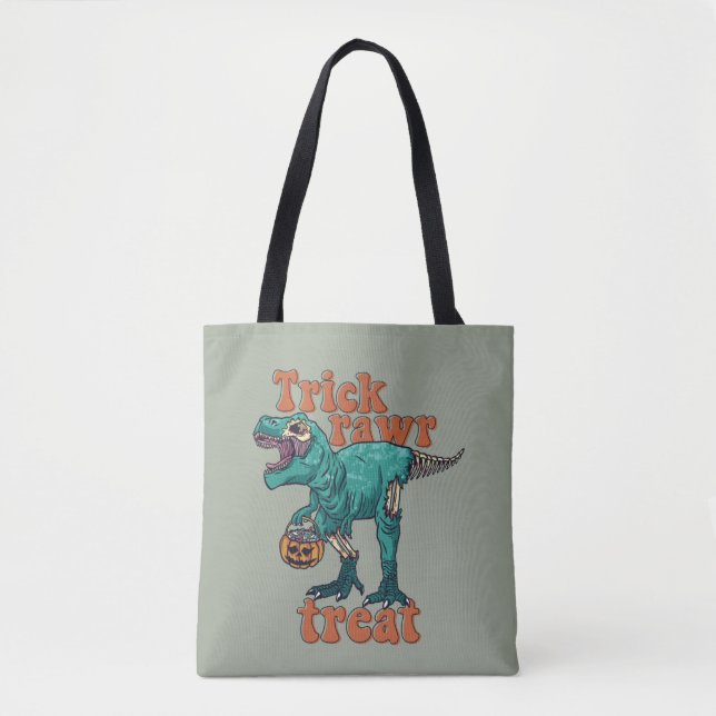 Tote Bag Trick Rawr Treat Zombie T Rex Halloween Dinosaur (Devant)