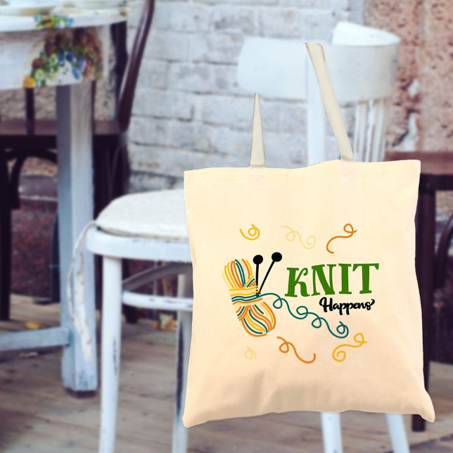 Tote Bag Tricot Humour Knit Happens dit et fils ironique (Créateur téléchargé)