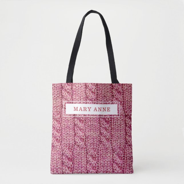 Tote Bag tricot rose personnalisé (Devant)