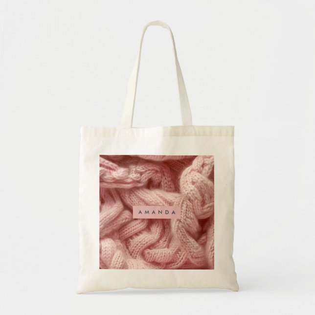 Tote Bag Tricot torsadé rose personnalisé (Devant)