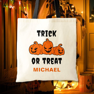 Tote Bag Tricoter Ou Traiter Éffrayant Orange Citrouilles H
