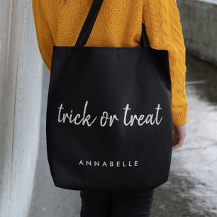Tote Bag Tricoter ou traiter Halloween moderne noir et bl