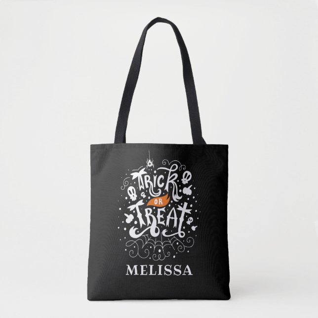 Tote Bag Tricoter ou traiter les enfants Halloween personna (Devant)