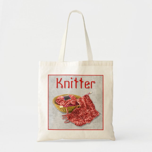 Tote Bag Tricoteuse - tricotez à la main le fil rouge de (Devant)