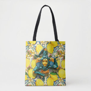 Tote Bag Trinacria Sicile Medusa Italie Fierté Carreaux cit