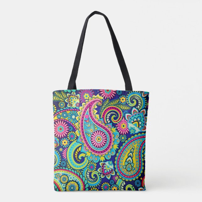 Tote Bag Trippy Hippy Retro Paisley (Dos)