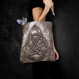 Tote Bag Triquetra Trinity Knot Sepia Faux Tin métallique