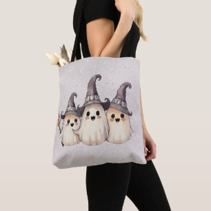 Tote Bag Trois chapeaux de sorcière fantômes paillettes arg