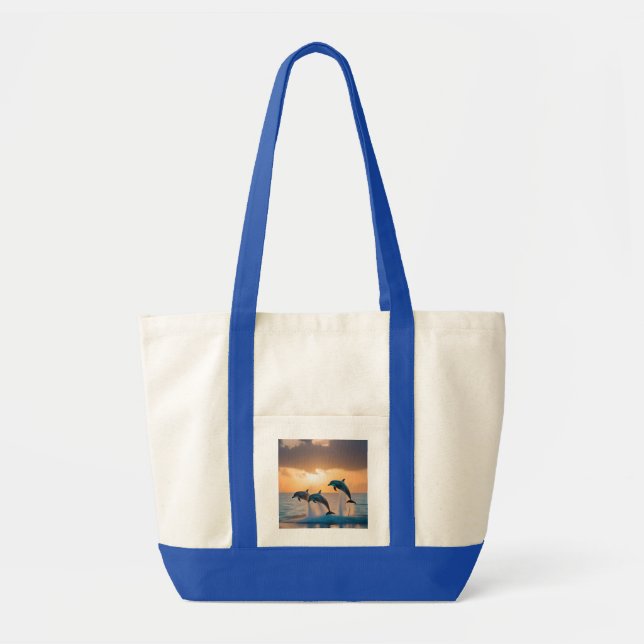 Tote Bag Trois Dauphins Tournant Au Coucher Du Soleil, (Devant)