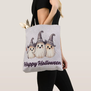 Tote Bag Trois fantômes Chapeaux de sorcière Argent Joyeux