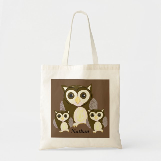 Tote Bag Trois hiboux Brown personnalisés (Devant)