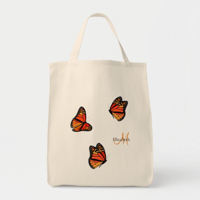 Tote Bag trois papillons Monarch monogrammed (Devant)