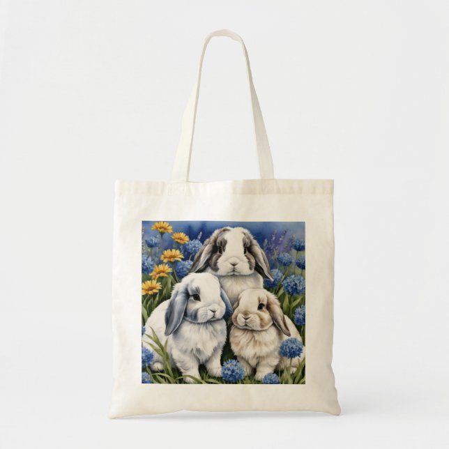 Tote Bag Trois petits lapins lapins de lapin de lop (Devant)