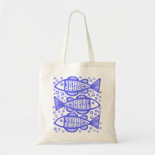 Tote Bag Trois poissons - bleu électrique