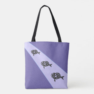 Tote Bag Trois poissons en bleu lavande