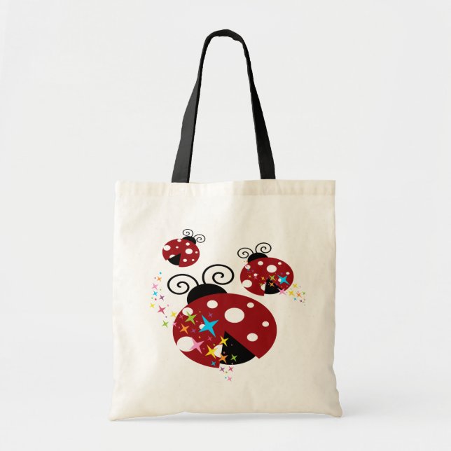 Tote Bag Trois rouges et coccinelle noire avec des étoiles (Devant)