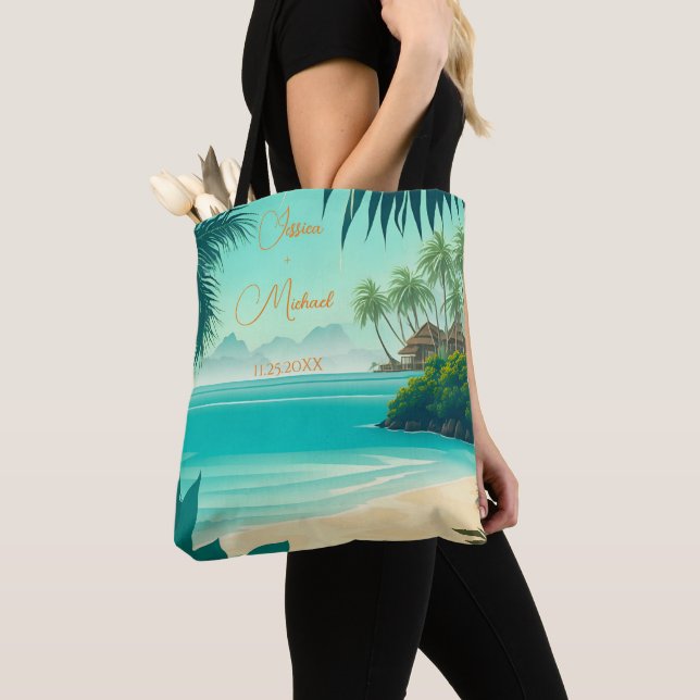 Tote Bag Tropical Beach Destination Nouveaux mariés Cadeau  (De près)