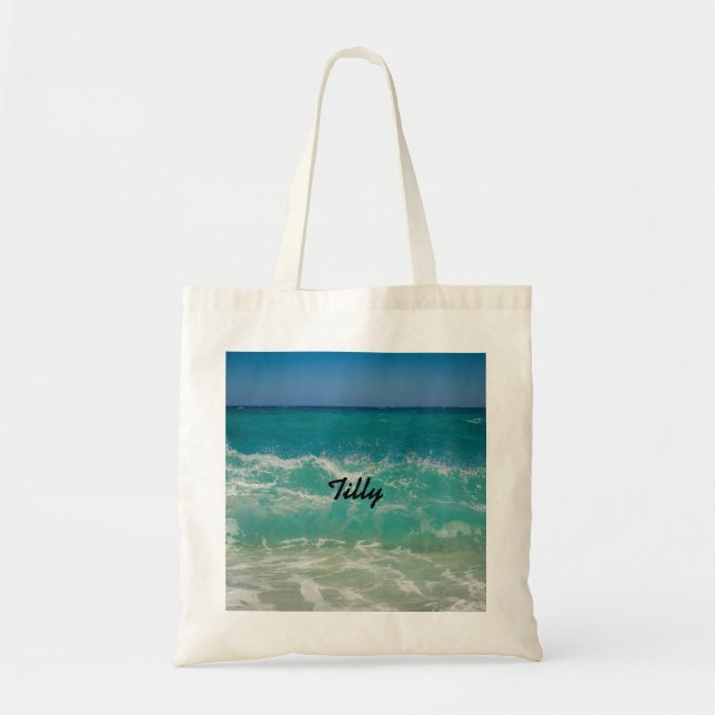 Tote Bag Tropical Beach Ocean Waves Nom (Devant)