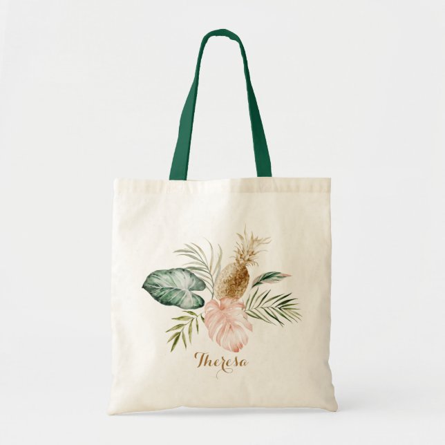 Tote Bag Tropical Moderne Palmier Ananas Blush Personnalisé (Devant)
