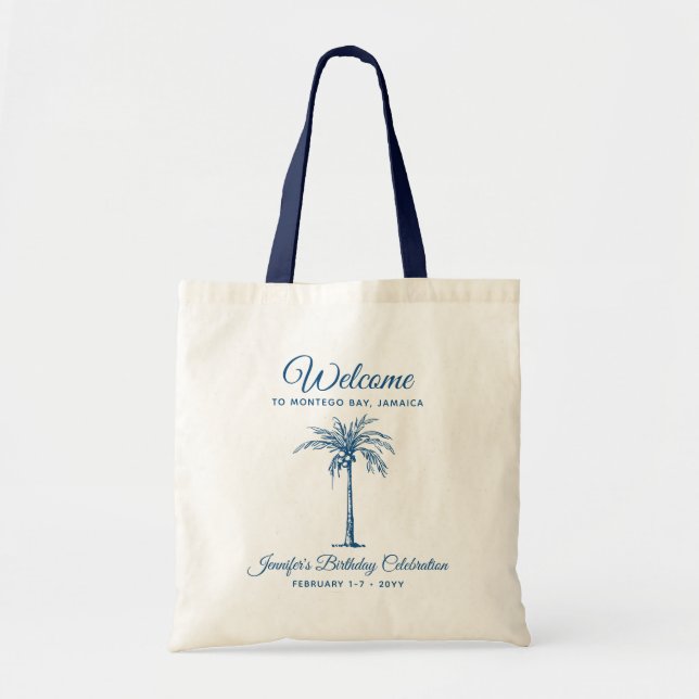 Tote Bag Tropical Palm Birthday Party Personalized Welcome (Devant)