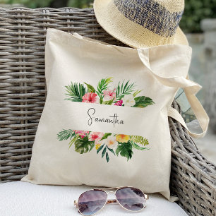 Tote Bag Tropical Plam Floral Bridesmaid Personalized