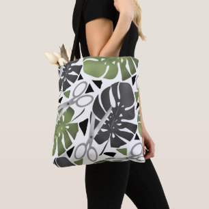 Tote Bag Tropical print monstera leaves scissors jungle exo