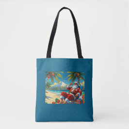 Tote Bag Tropical Santa Beach Christmas 