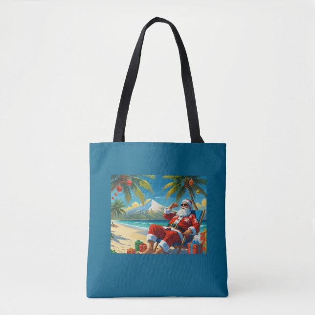 Tote Bag Tropical Santa Beach Christmas  (Devant)