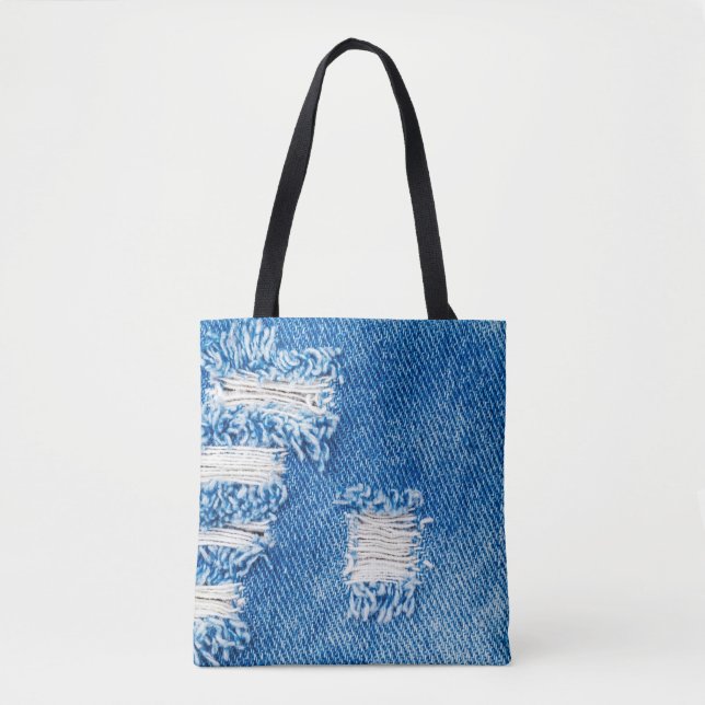 Tote Bag Trou sur Denim Jeans. Torn Blue je déchiré (Devant)