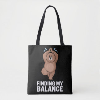 Tote Bag Trouver mon équilibre Ours de yoga drôle humour