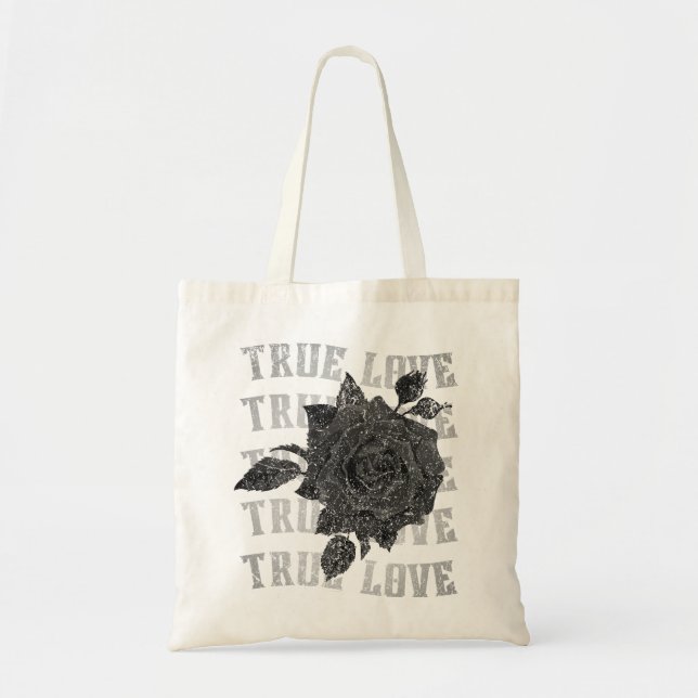 Tote Bag True Love Rose Romantique Saint Valentin B&W (Devant)