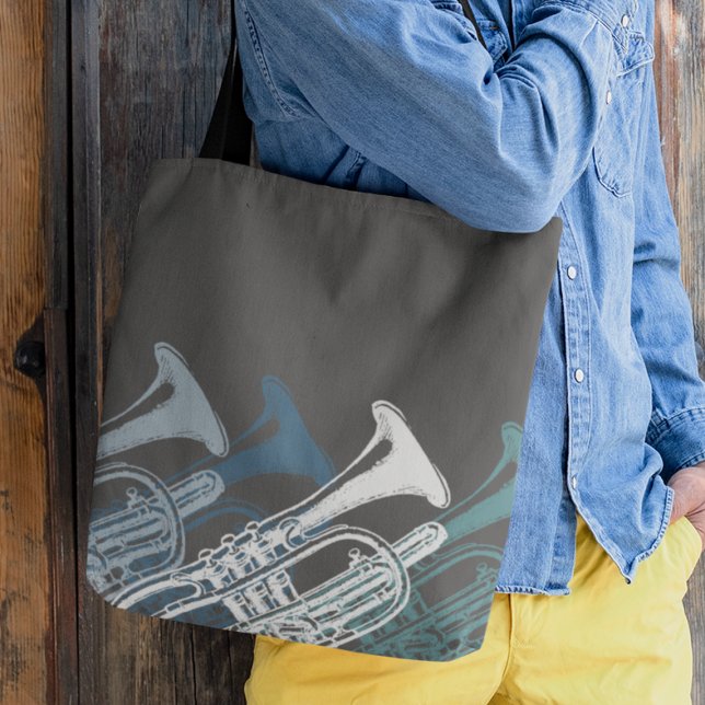 Tote Bag Trumpet Player Band Jazz Musicien Bleu (Créateur téléchargé)