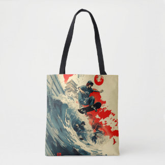 Tote Bag Tsunami de skateboard japonais