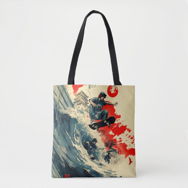 Tote Bag Tsunami de skateboard japonais (Devant)