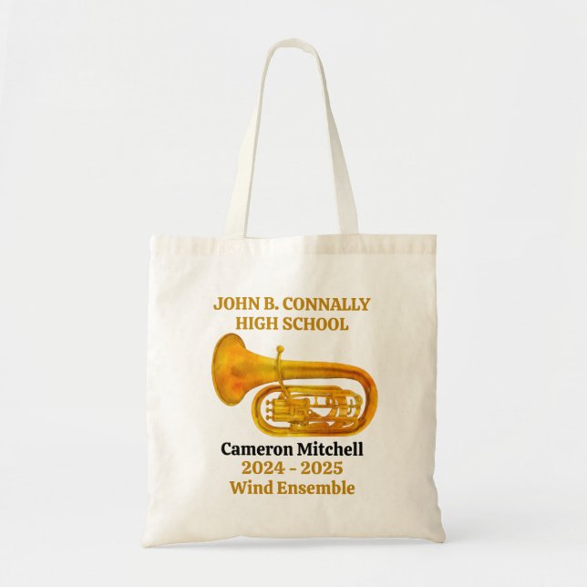 Tote Bag Tuba Player High School Band Gold Personalized (Devant)