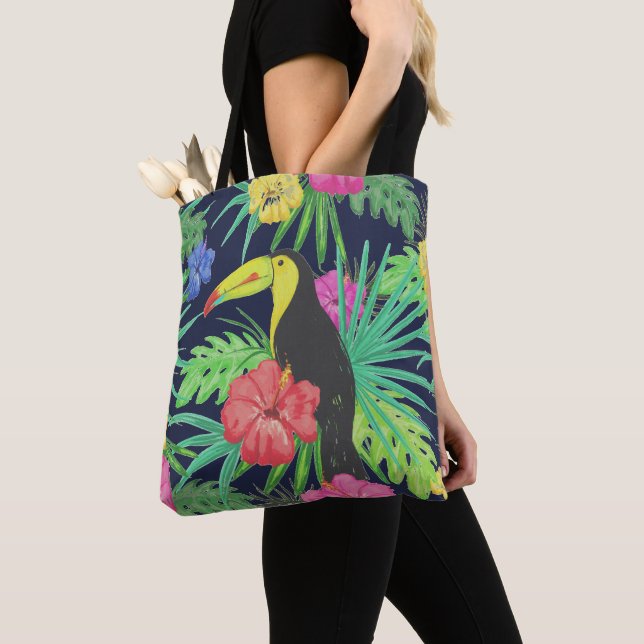 Tote Bag Tucan tropical et forêt tropicale Feuille (De près)