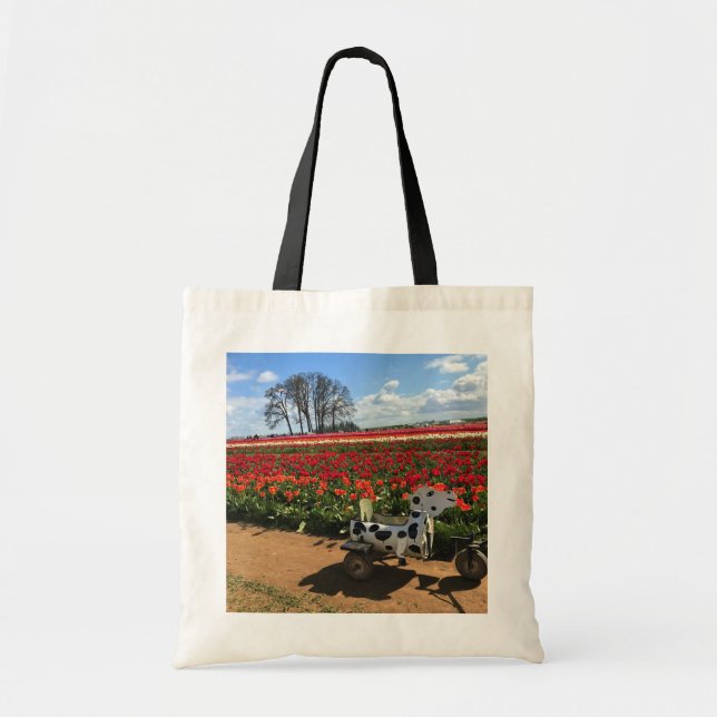 Tote Bag Tulip Field avec Toy Cow, Oregon (Devant)