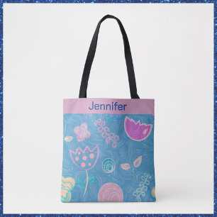 Tote Bag Tulipe florale moderne rose et violet