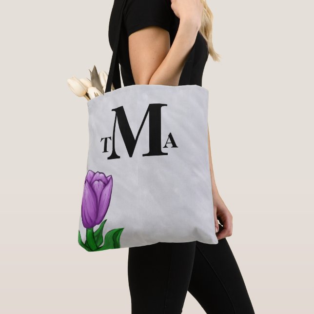 Tote Bag Tulipe pourpre monogramme (De près)
