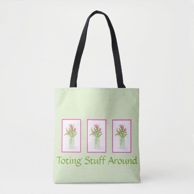 Tote Bag Tulipes dans l'eau aquarelle peinte à la main poig (Devant)